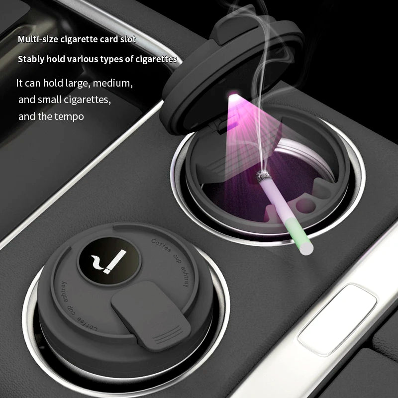 New Car Ashtray Creative Coffee Cup Style Car Ashtray with Lid 7 Color LED Light Metal Lining & ABS Shell Garbage Storage Cup