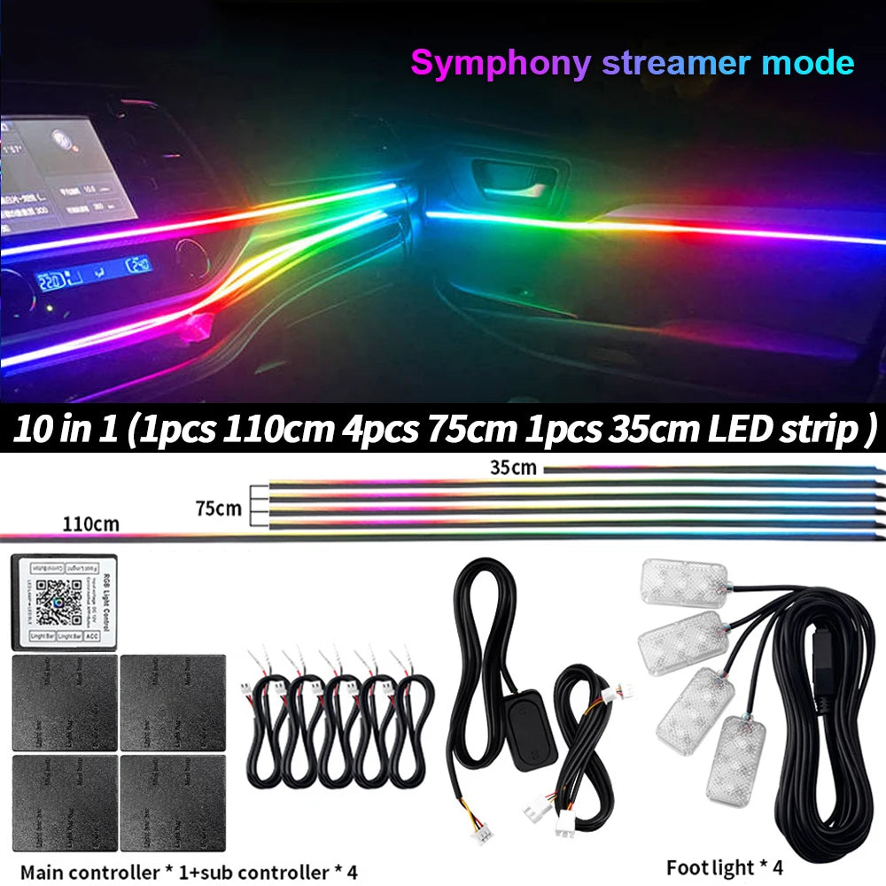 6/10/14/18/22 in 1 LED Symphony Ambient Light Car Interior Full Color Streamer RGB Neon Acrylic Strip Decoration Atmosphere Lamp