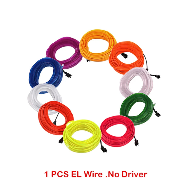 EL Wire String Strip Rope Tube Light Neon Light Glow Flat Edge Car Interior DIY Flexible Ambient Lamp Party Atmosphere Prop USB