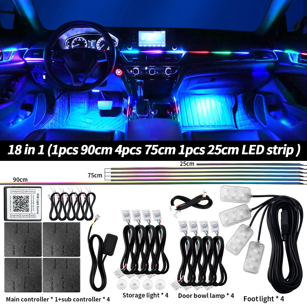 6/10/14/18/22 in 1 LED Symphony Ambient Light Car Interior Full Color Streamer RGB Neon Acrylic Strip Decoration Atmosphere Lamp