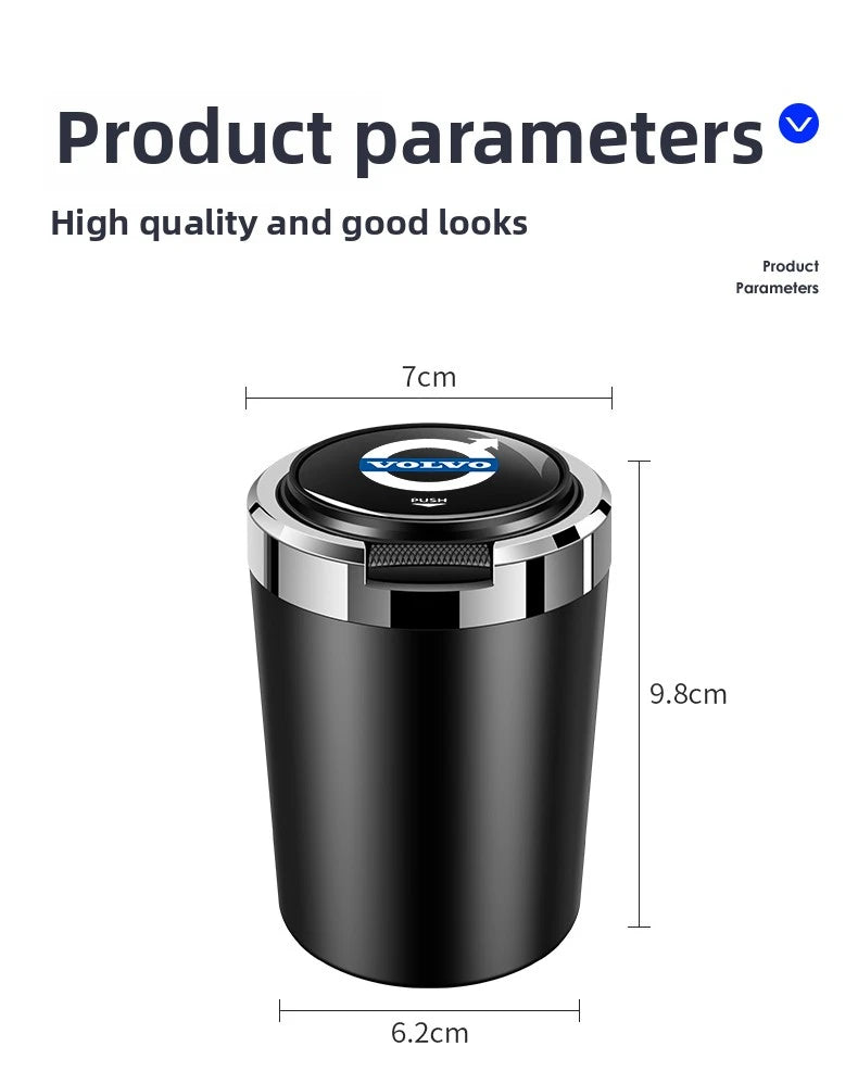 Car Ashtray Cigarette Butt Holder Container Accessories for Volvo XC40 XC60 XC90 S40 60 Portable One-Button Opening Car Ash Tray