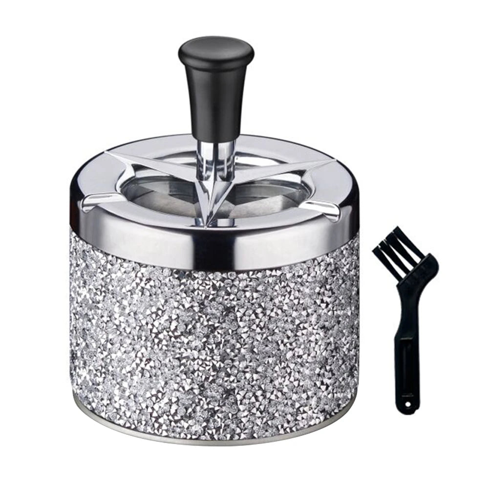 Push Down Ashtray Windproof Spinning Ashtray Metal Self-Cleaning Ashtray Desktop Ashtray for Home Office Car