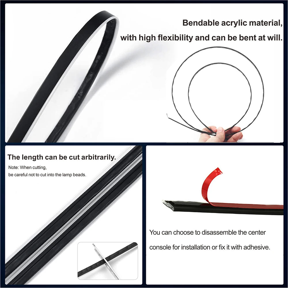 Car Led Ambient Light USB 68 Colors Acrylic Strips 110cm Full Colors RGB Car Interior Hidden App Remote Control Atmosphere Lamp