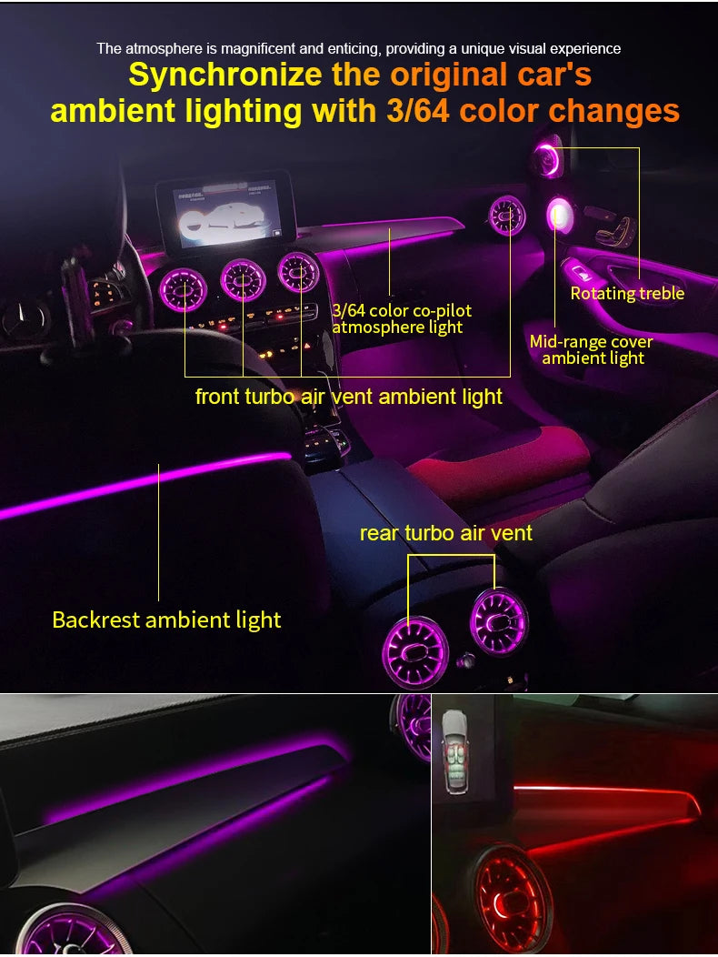 3/64 Color For Mercedes-Benz C/GLC class W205 X253 LHD Co-pilot Led Neon Ambient Light Passenger Atmosphere Lamp Dashboard 15-21