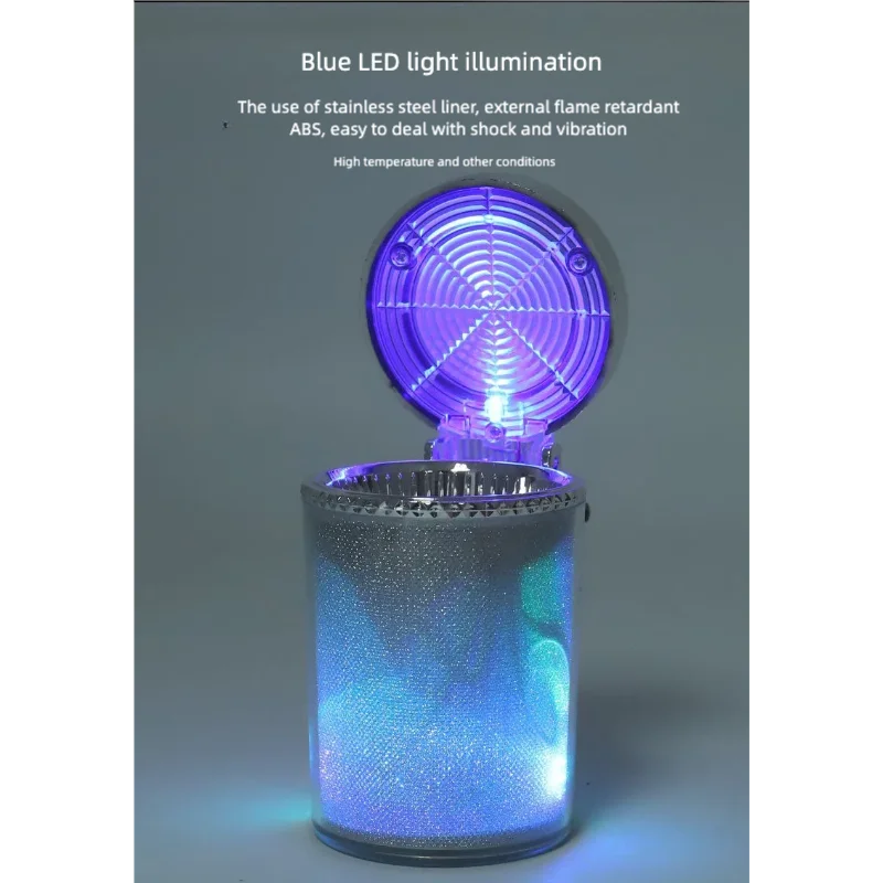 Car Ashtray With LED Light Airtight Lid Multifunctional Vehicle Cup Holder Air Vent Ashtray Trash Can Car Interior Decoration