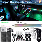 18 in 1 Dual Zone Symphony 64 Colors Streamer Car Ambient Light RGB Interior Rainbow Acrylic Strip Atmosphere Lighting kit App