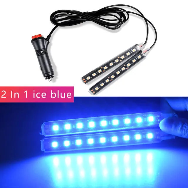 1set 9SMD Car Styling Foot Light Backlight Car Interior Decoration Light Blue with Cigarette Lighter12v Led