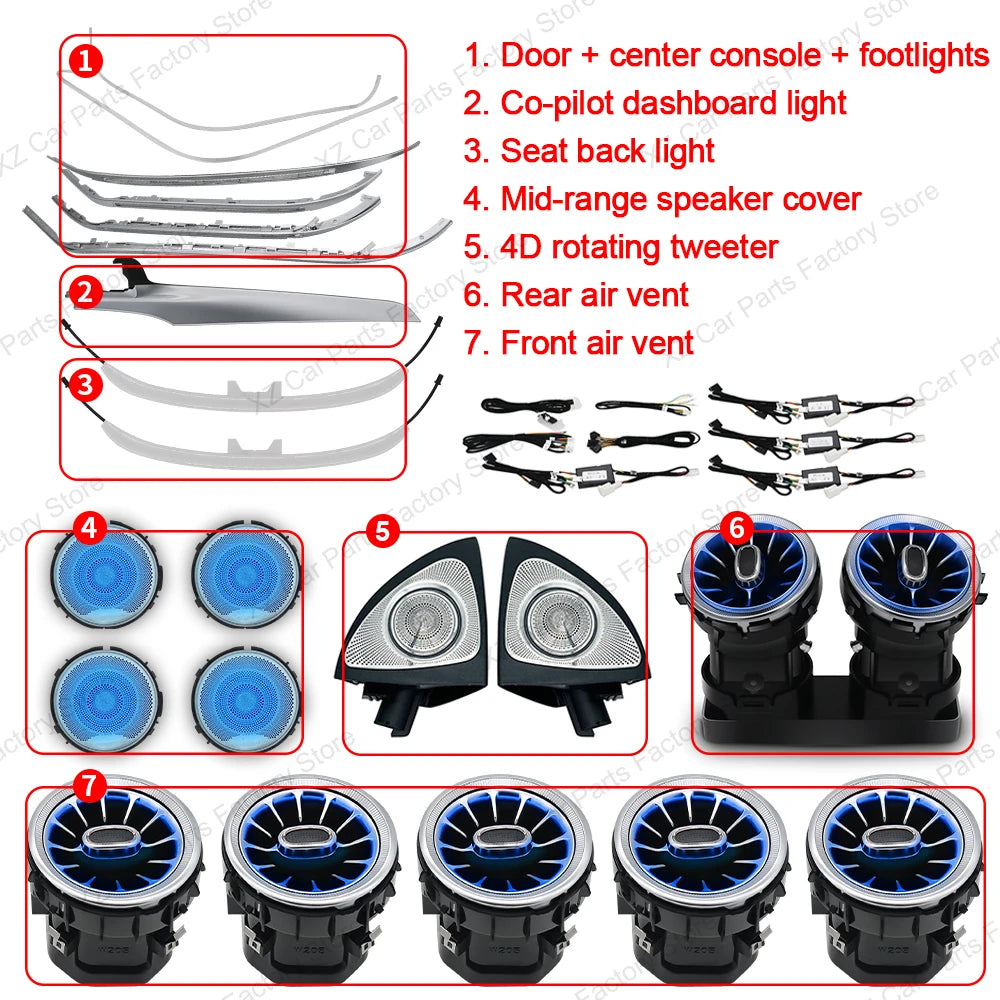 3/64 Colour Car LED Ambient Light for Mercedes-Benz C/GLC Class Coupe W205 C43 C63 X253 LED Door Speaker Cover Vents RetrofitSet