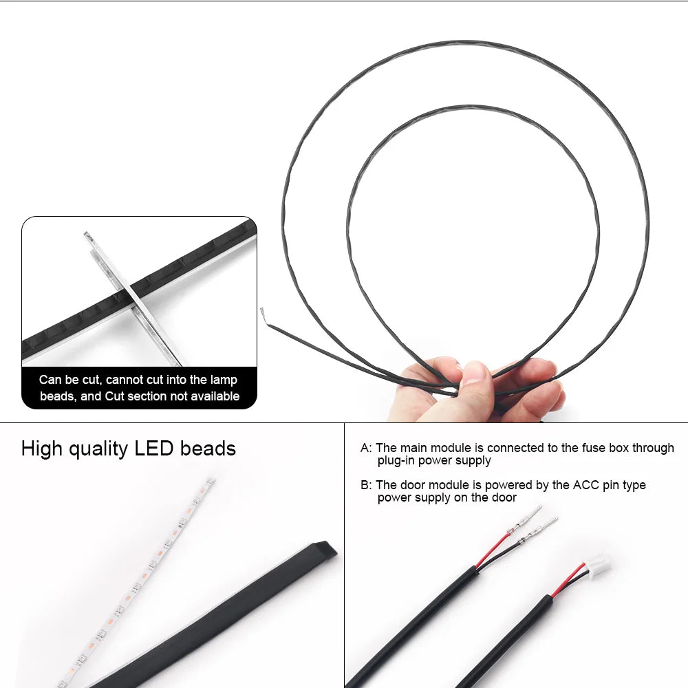 18 in 1 Dual Zone Symphony 64 Colors Streamer Car Ambient Light RGB Interior Rainbow Acrylic Strip Atmosphere Lighting kit App