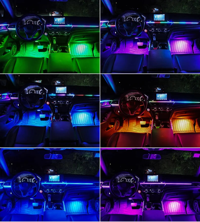 18/22 in 1 Acrylic Led Car Ambient Light RGB 213 64 Color Bluetooth Rainbow Strip Streamer Interior Symphony Atmosphere Lamp 12V