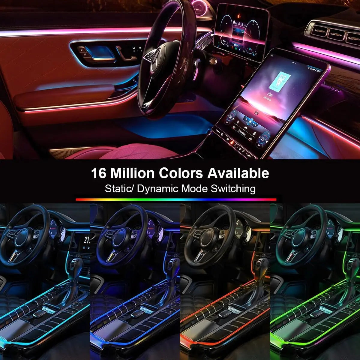 Interior Car LED Strip Lights with APP Control RGB 5 in 1 Ambient Lighting Kits Colorful Auto Atmosphere Decorative LED Lamps