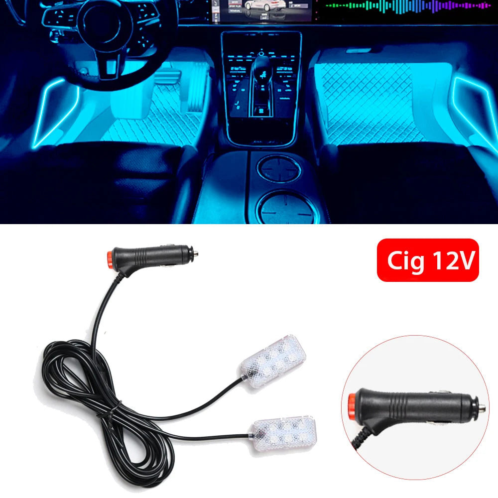 Led Car Foot Ambient Strip Light With USB Cigarette Auto Interior Ambient Decorative Lamps 12V Car Accessories