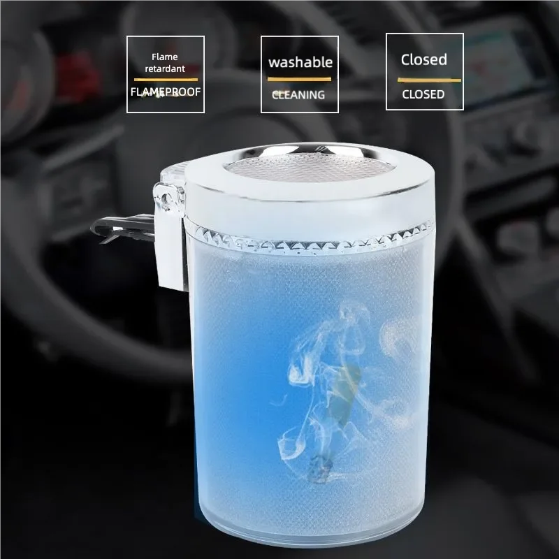 Car Ashtray With LED Light Airtight Lid Multifunctional Vehicle Cup Holder Air Vent Ashtray Trash Can Car Interior Decoration
