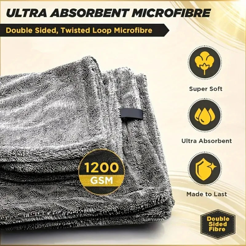 Premium Microfiber Car Towel, 1200 Gsm, Dual-Sided Absorbent, Quick Drying, Large Size 23.62x35.43in, Ideal for Auto Cleaning