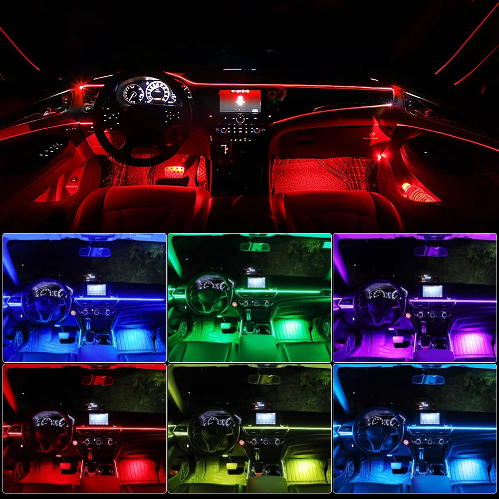 18 in 1 Dual Zone Symphony 64 Colors Streamer Car Ambient Light RGB Interior Rainbow Acrylic Strip Atmosphere Lighting kit App