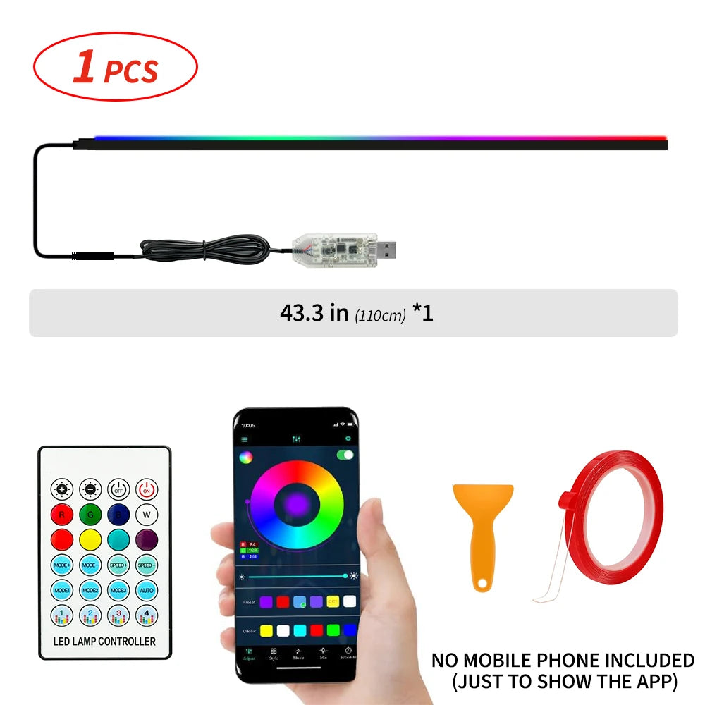 43.3 Inch 110cm USB Car Ambient Lights LED Skylight Symphony RGB Interior Acrylic Strips Decoration Atmosphere Lamp App Control
