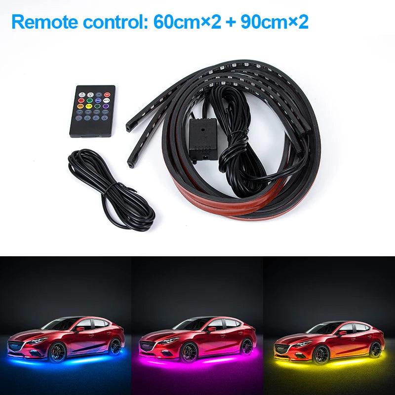 SEAMETAL 4Pcs Car Underglow Neon Accent Strip RGB Colored Decorative Light Sound Active Underbody Atmosphere Lamp APP Control