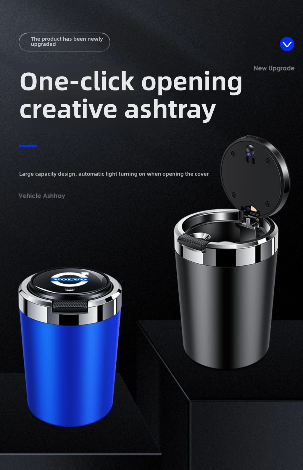 Car Ashtray Cigarette Butt Holder Container Accessories for Volvo XC40 XC60 XC90 S40 60 Portable One-Button Opening Car Ash Tray