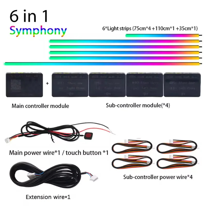 18/22 in 1 Car Hidden Ambient Light Neon Symphony RGB Rainbow Backlight Smoke Matt Black Acrylic Ambient Matt Lamp 12V Dual Zone