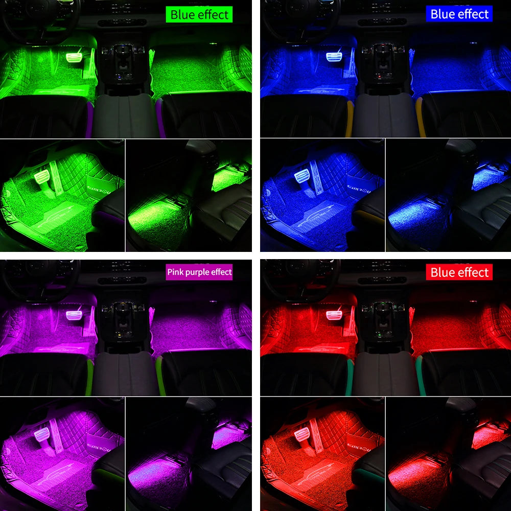 Neon LED Car Interior Ambient Foot Light with USB Wireless Remote Music APP Control Auto RGB Atmosphere Decorative Lamp