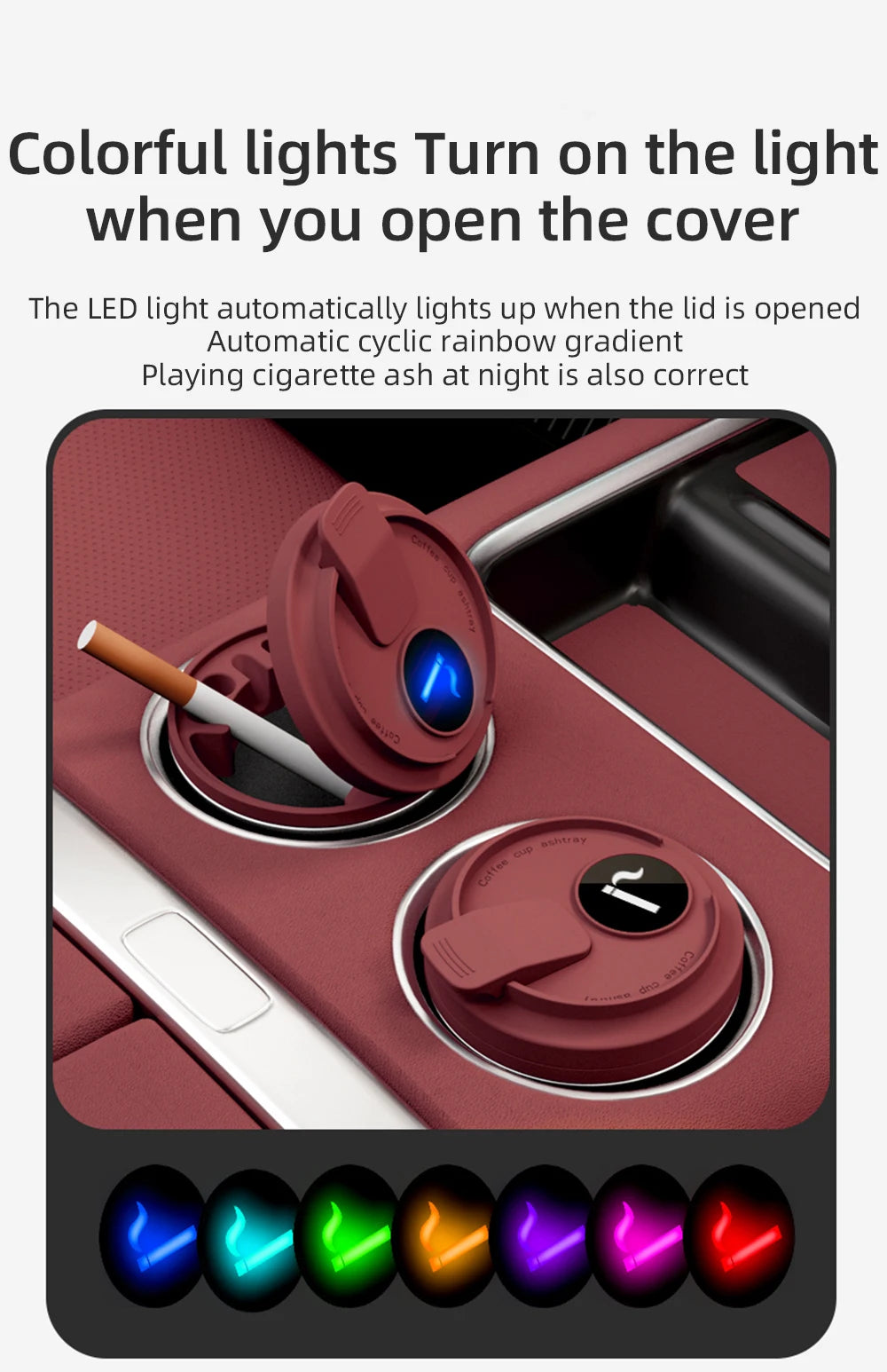 1PC Car Ashtray Creative Coffee Cup Ashtray With Lid LED Light Garbage Storage Container Car Interior Auto Decor Accessories