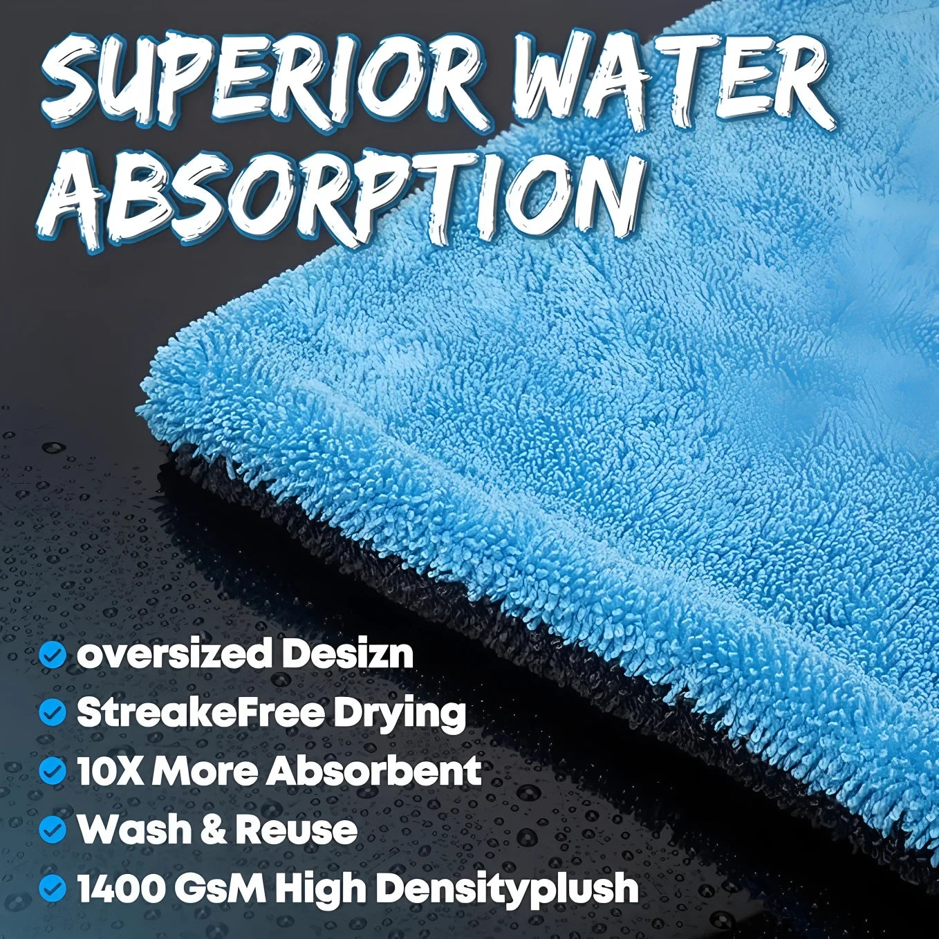 Microfiber Car Wash Towel Large Car Quick Drying Cloth Super Absorbent Car Window Cleaning Towel Thicken Car Detailing Rags