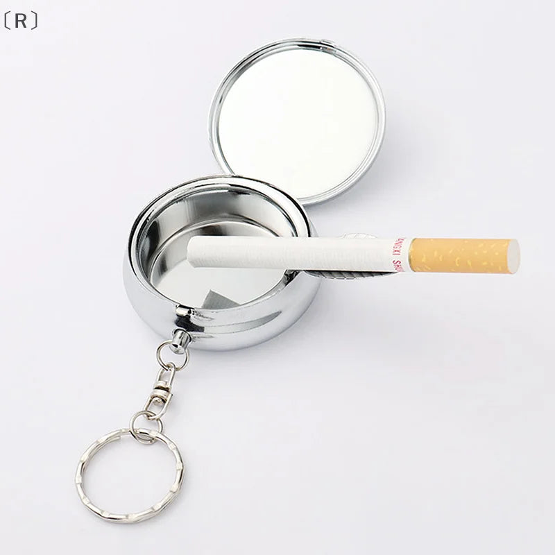 〔R〕Portable Mini Ashtray With Key Chain Metal Pocket Ashtray Mini Ash Box Case Ash Tray Vehicle Cigarette Ashtray Outdoor Travel