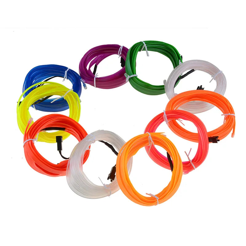 EL Wire String Strip Rope Tube Light Neon Light Glow Flat Edge Car Interior DIY Flexible Ambient Lamp Party Atmosphere Prop USB