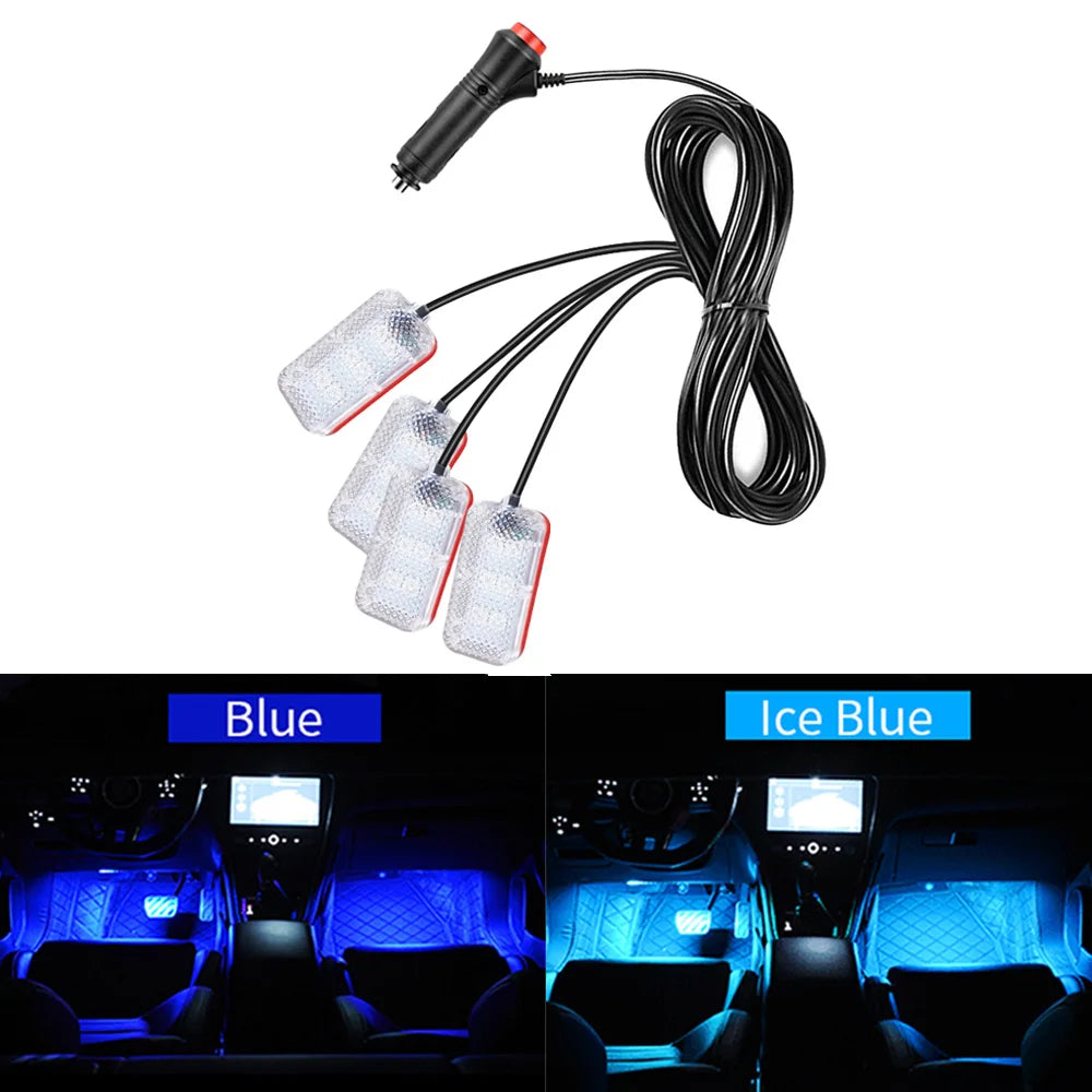 Led Car Foot Ambient Strip Light With USB Cigarette Auto Interior Ambient Decorative Lamps 12V Car Accessories