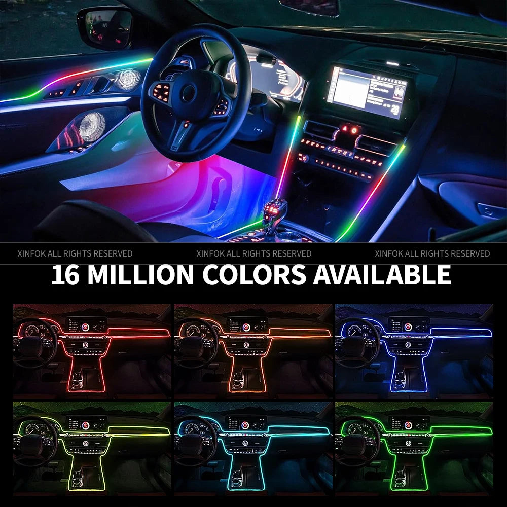 140cm USB Dreamcolor Acrylic Interior Car LED Strip Light with Wireless APP , 55’‘RGB Music Fiber Optic Car Ambient Lighting Kit