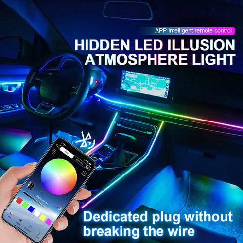 18/22 in 1 Acrylic Led Car Ambient Light RGB 213 64 Color Bluetooth Rainbow Strip Streamer Interior Symphony Atmosphere Lamp 12V