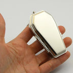 Design Mini Tinplate Ashtray Coffin Shape Pocket Ashtray Small Slivery Portable Ashtray Lids Travel Car Smoking Ash Organizers