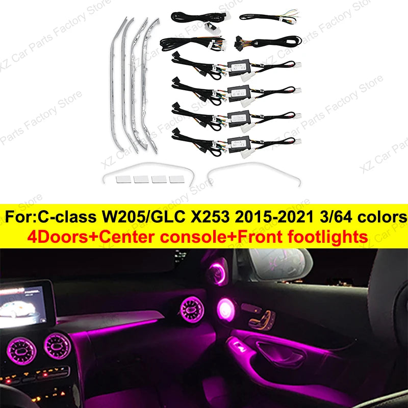 3/64 Colour Car LED Ambient Light for Mercedes-Benz C/GLC Class Coupe W205 C43 C63 X253 LED Door Speaker Cover Vents RetrofitSet