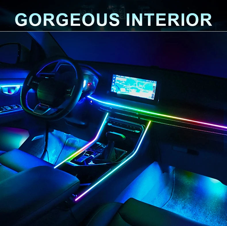 18 in 1 Dual Zone Symphony 64 Colors Streamer Car Ambient Light RGB Interior Rainbow Acrylic Strip Atmosphere Lighting kit App