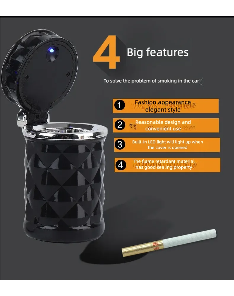 Car Cigarette Ashtray Cup With Lid With LED Light Portable Detachable Vehicle Ashtray Holder Cigarette Ashtray Auto Accessories