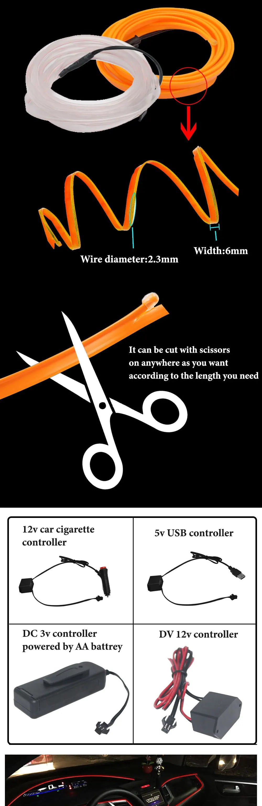 1/2/3/5m led Interior ambient lighting Cold light Car Interior Decorative light strip Car Atmosphere light Interior accessories