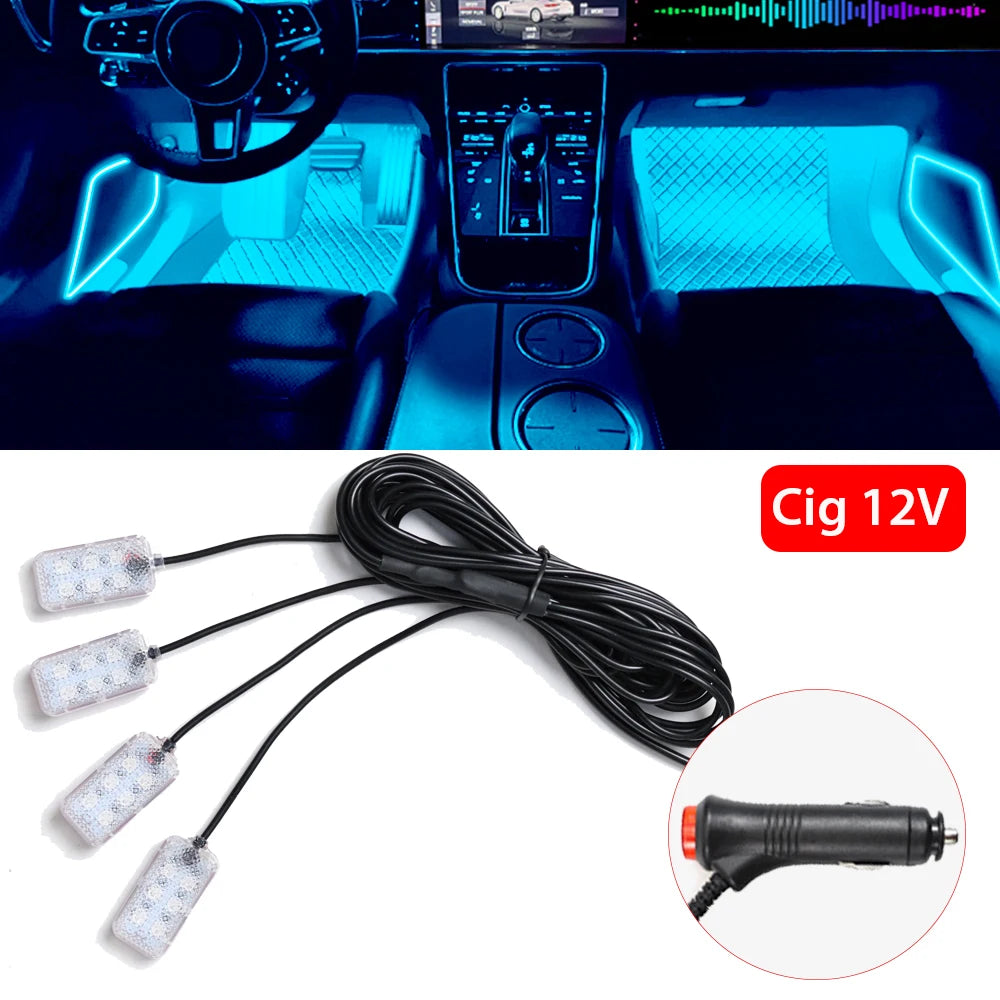 Led Car Foot Ambient Strip Light With USB Cigarette Auto Interior Ambient Decorative Lamps 12V Car Accessories