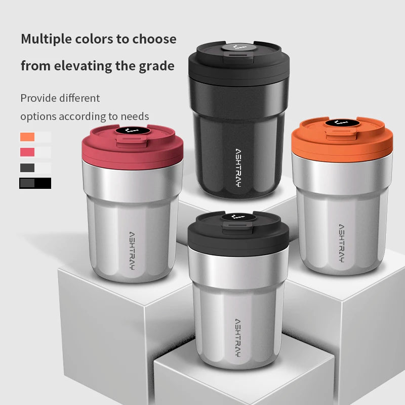 New Car Ashtray Creative Coffee Cup Style Car Ashtray with Lid 7 Color LED Light Metal Lining & ABS Shell Garbage Storage Cup
