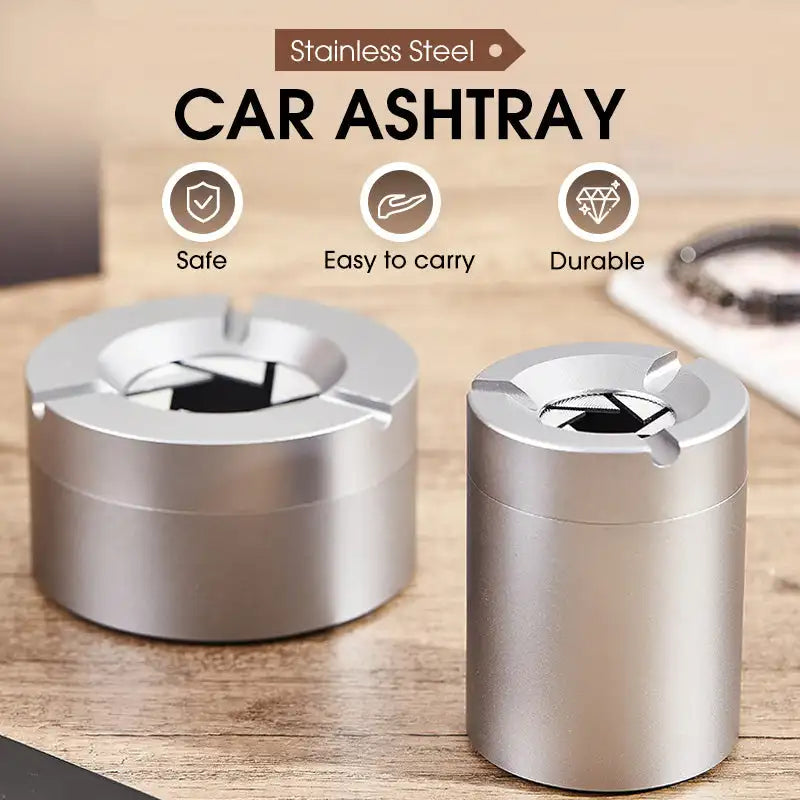 360° Stainless Steel Twist-Lock Ashtray, Windproof Odor-Proof & With Cigarette Holder for Car & Home, Smokeless Cigar Ashtray