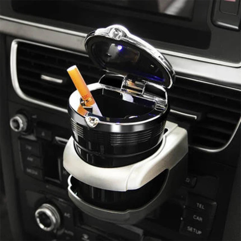 Car Cigarette Ashtray Cup With LED Light Alloy Ash Tray Aluminum Cup Smokeless Portable Detachable Vehicle Ashtray Holder