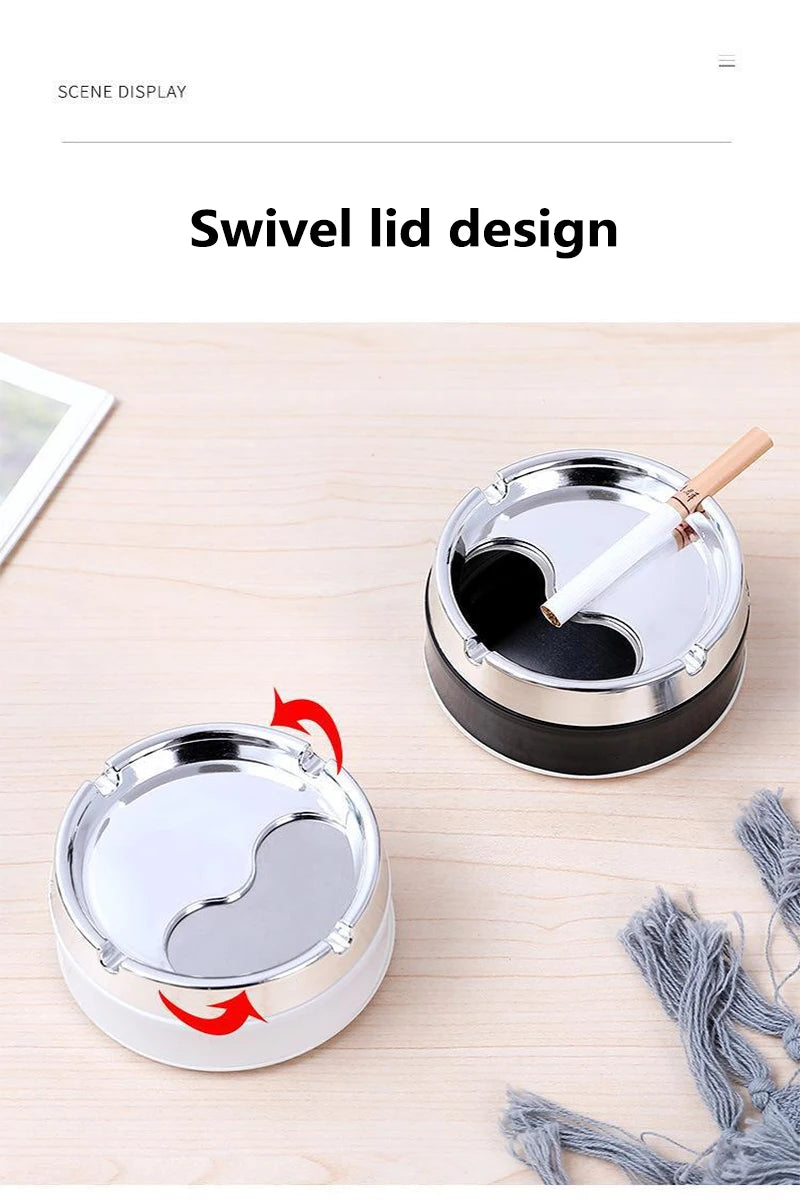 1PC Car Ashtray Sealed Stainless Steel Rotating Ashtray with Lid Windproof Thickened Car Dust Storage Box Home Office Ashtray