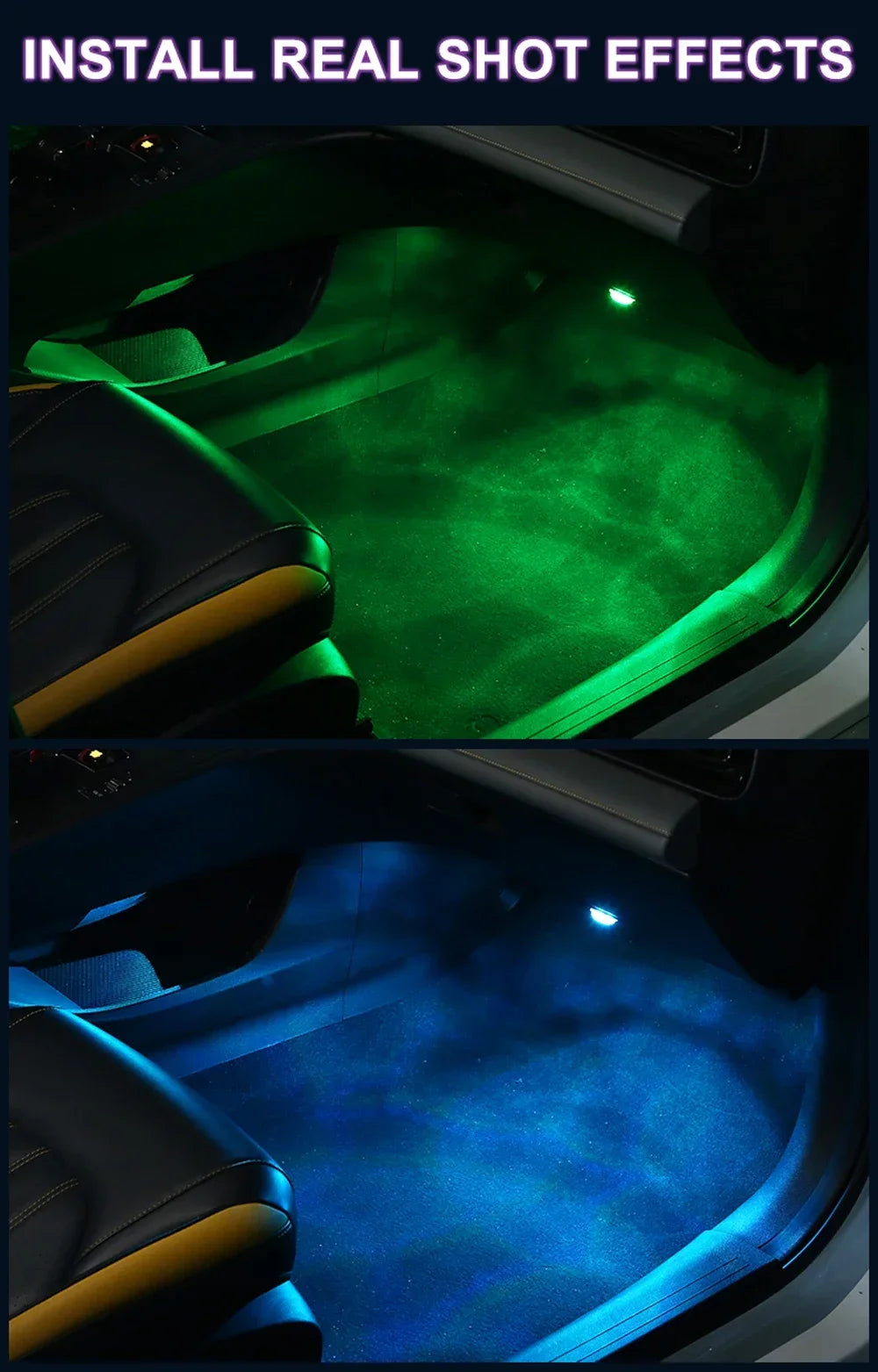 LED Wireless Adhesive LED Car Interior Environmental Light Remote Control Decoration Car Roof Foot Atmosphere Light Rolor Batter