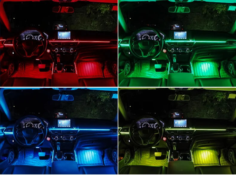 18/22 in 1 Acrylic Led Car Ambient Light RGB 213 64 Color Bluetooth Rainbow Strip Streamer Interior Symphony Atmosphere Lamp 12V