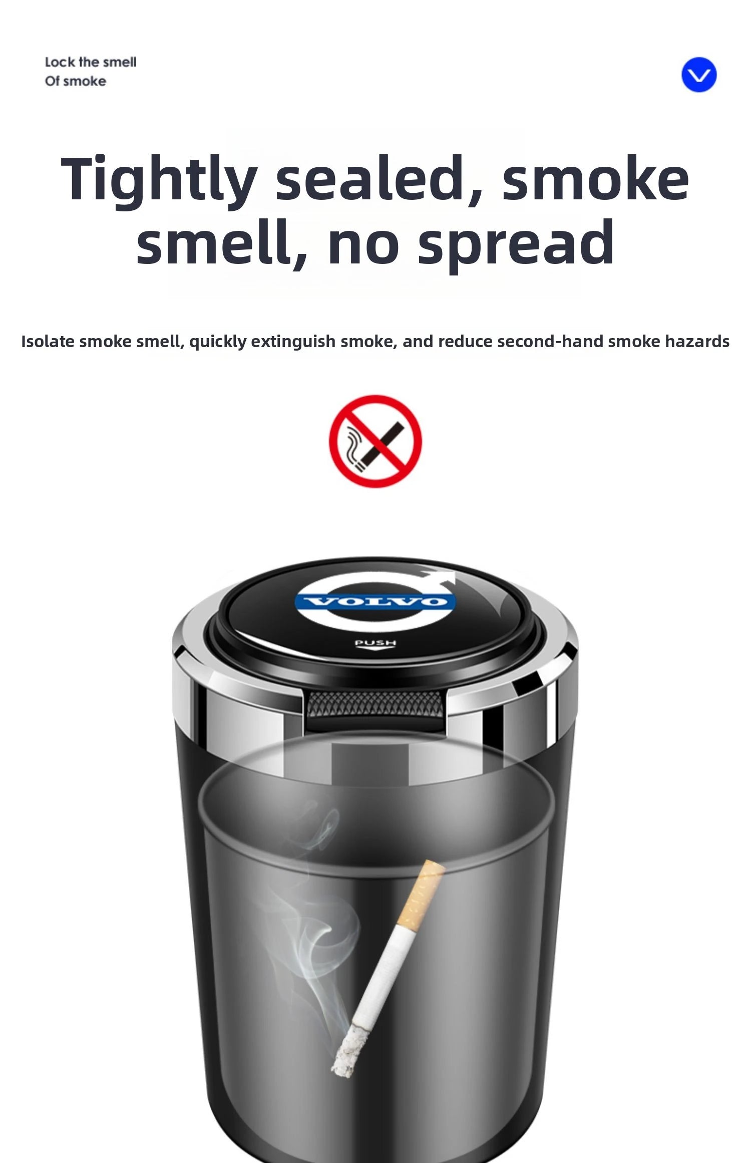 Car Ashtray Cigarette Butt Holder Container Accessories for Volvo XC40 XC60 XC90 S40 60 Portable One-Button Opening Car Ash Tray