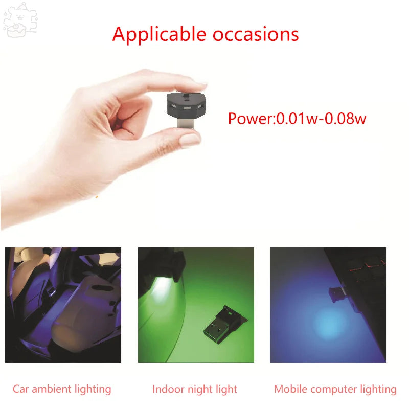 Mini RGB LED Car Light Type-C Ambient Night Light Decorative Neon Lamp Auto Interior Atmosphere Emergency