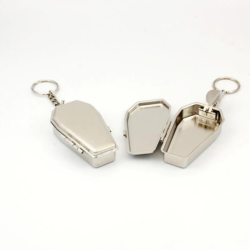 Design Mini Tinplate Ashtray Coffin Shape Pocket Ashtray Small Slivery Portable Ashtray Lids Travel Car Smoking Ash Organizers