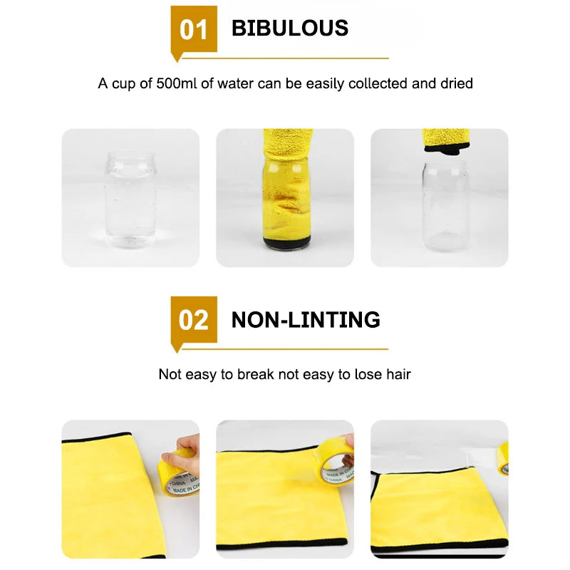 SEAMETAL Microfiber Car Wash Towel Ultra-Soft Scratch-Free Car Cleaning Towel Double-Side 400GSM Drying Cloth High Absorbency