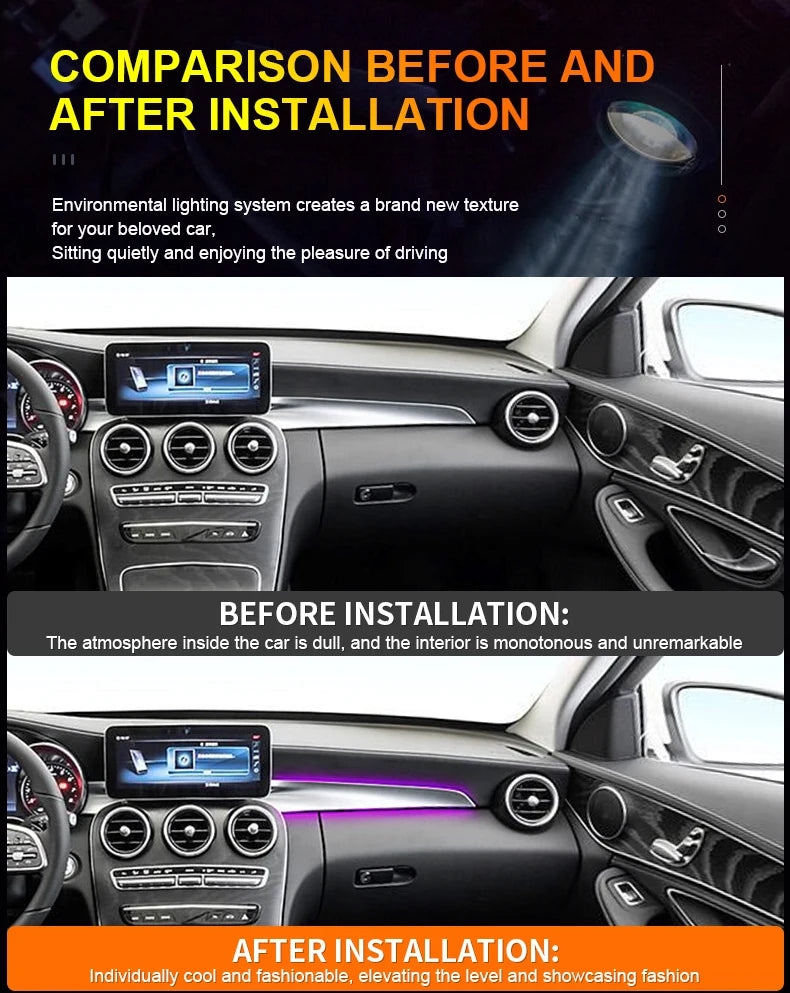 3/64 Color For Mercedes-Benz C/GLC class W205 X253 LHD Co-pilot Led Neon Ambient Light Passenger Atmosphere Lamp Dashboard 15-21