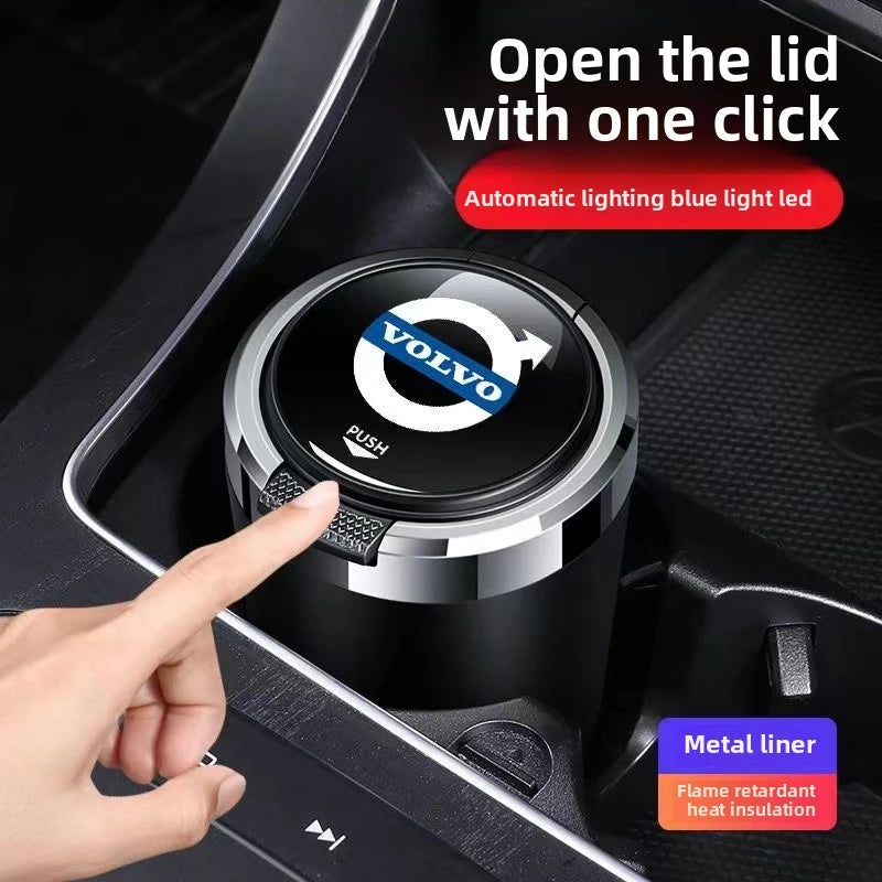 Car Ashtray Cigarette Butt Holder Container Accessories for Volvo XC40 XC60 XC90 S40 60 Portable One-Button Opening Car Ash Tray