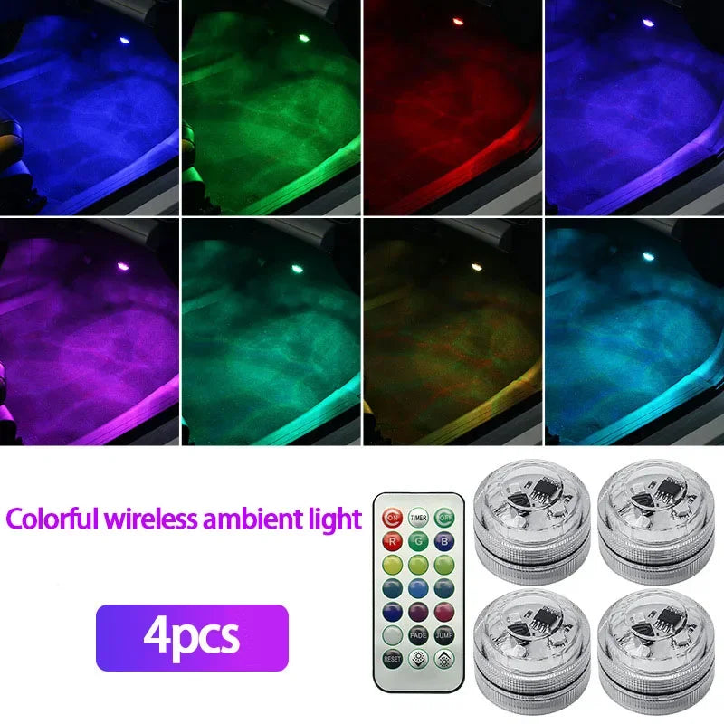 LED Wireless Adhesive LED Car Interior Environmental Light Remote Control Decoration Car Roof Foot Atmosphere Light Rolor Batter